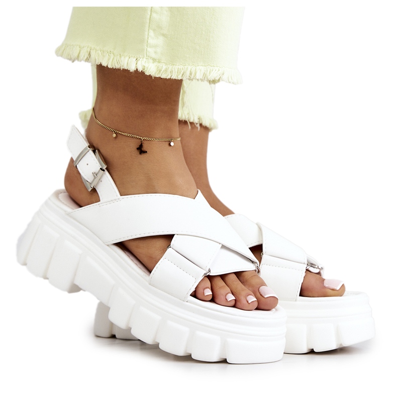 PE1 Kožené Sandály Na Platformě Bílé Betti bílý