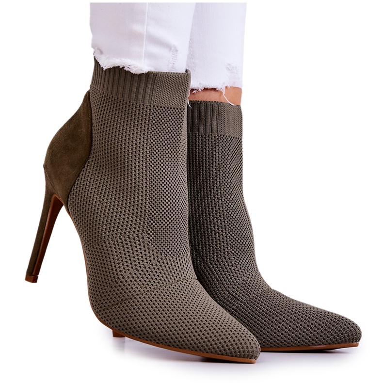 S.Barski Dámské Kozačky S Ponožkou Na Vysokém Podpatku Khaki Včera V Noci hnědý zelená S.Barski Dámské Kozačky S Ponožkou Na Vysokém Podpatku Khaki Včera V Noci hnědý zelená