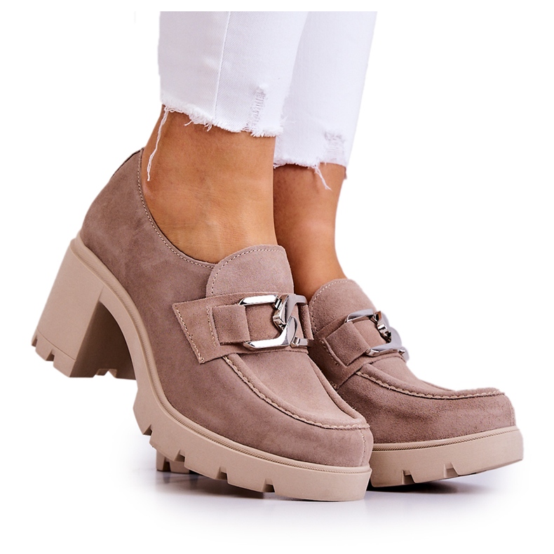 Lemar Elegantní boty na sloupu s béžovým zdobením Harmell