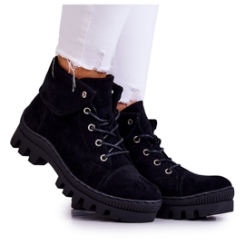 S.Barski Semišové boty vázané Black Dalles černý