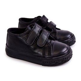 Dětské kožené tenisky Tenisky na suchý zip Black Foster černý