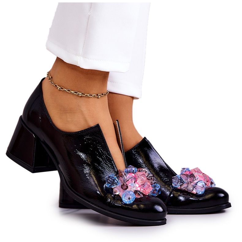 PA2 Kožené Hladké Boty S černým Delaver Dekorací černá