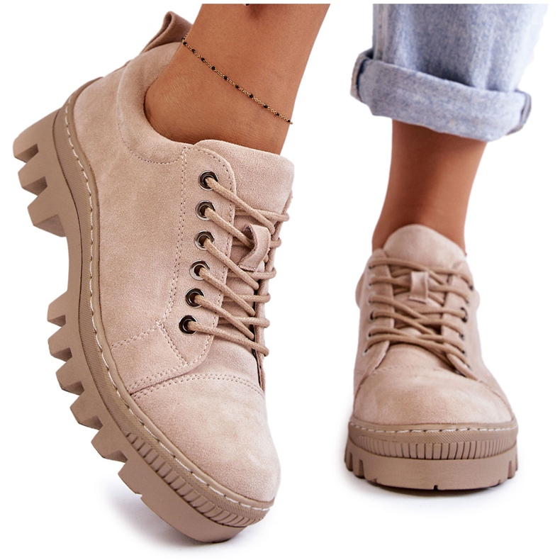 S.Barski Dámské semišové boty vázané béžová Mayson béžový