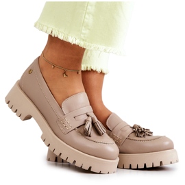 Dámské kožené boty Fringes Maciejka 05497-04 Béžová béžový Dámské kožené boty Fringes Maciejka 05497-04 Béžová béžový