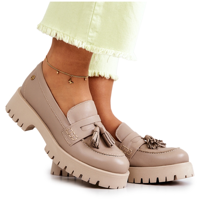 Dámské kožené boty Fringes Maciejka 05497-04 Béžová béžový Dámské kožené boty Fringes Maciejka 05497-04 Béžová béžový