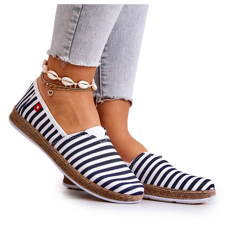 Dámské espadrilky Big Star navlékací pásy FF276027 Navy Blue bílý