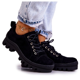 S.Barski Dámské semišové boty vázané černá Mayson černý