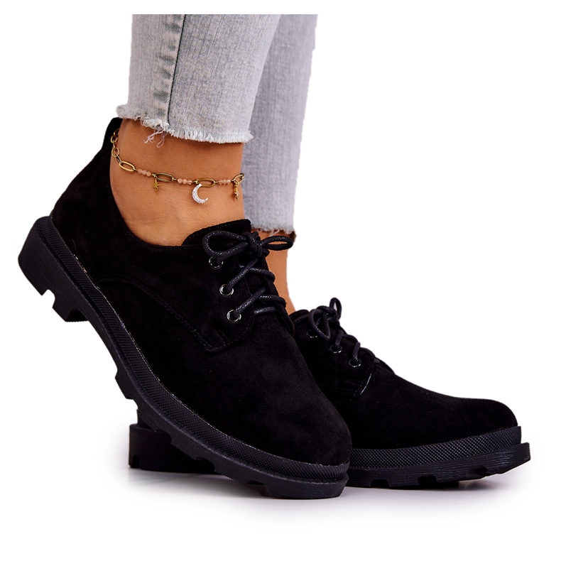 S.Barski Dámské semišové klasické boty Oxfords Black Colton černá