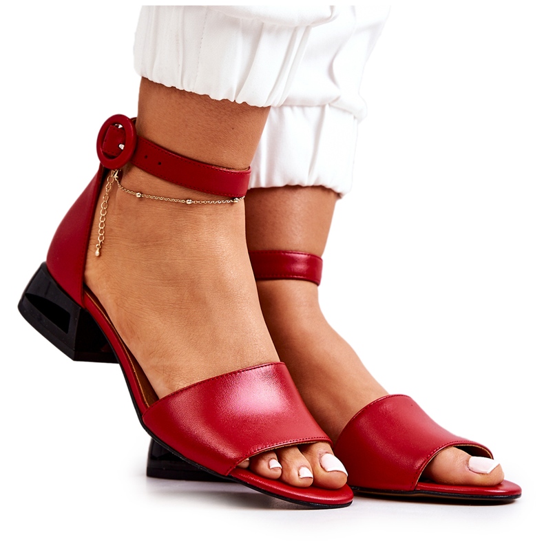 Kožené sandály na vysokém podpatku Laura Messi 2143 červená červené