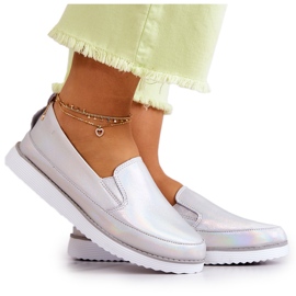 Dámské kožené tenisky Slip-On S.Barski Holographic Silver stříbro