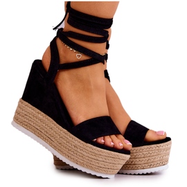 FW1 Lehké černé sandály se zavazováním na klínovém podpatku Marriett černá