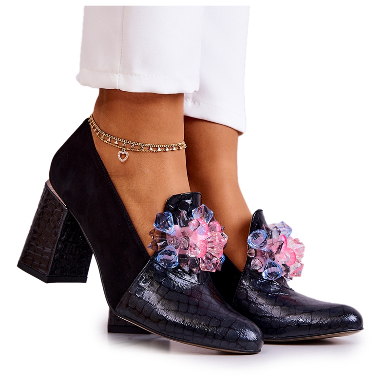 Semišové Lodičky Hadí Kůže Na černé Pohovce Post černá