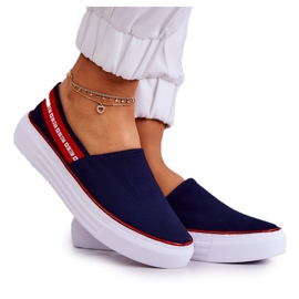 Dámské tenisky Slip On Big Star JJ276009 Navy Blue-Red červený