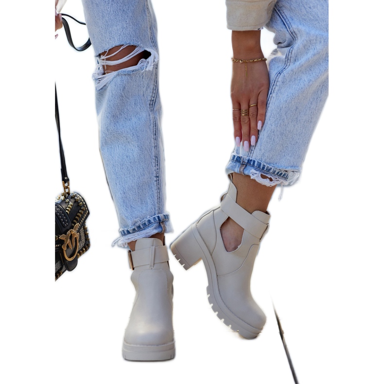 FE1 Kožené kozačky Vystřižený pásek Béžová Rosanne béžový