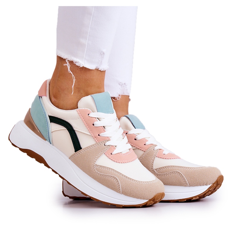 FG2 Sportovní obuv Coryse vázaná v béžové a zelené barvě hnědý zelená