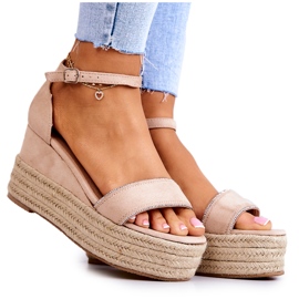 FW1 Dámské sandály na klínku s kubickými zirkony béžová linet béžový