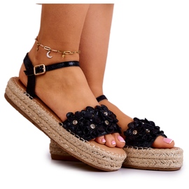 FW1 Dámské sandály Espadrilky s květinami Black Marlon černý