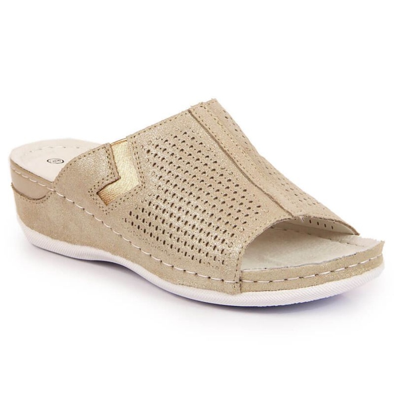 Kožené pantofle na klínku S. Barski W OLI163B zlaté zlatý