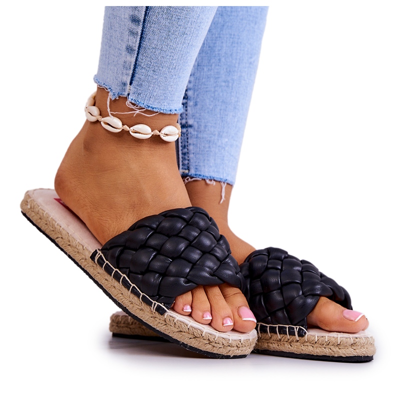 Kožené pletené pantofle Big Star JJ274919 Černé černá