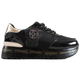 Filippo Módní kožené tenisky černý zlatý