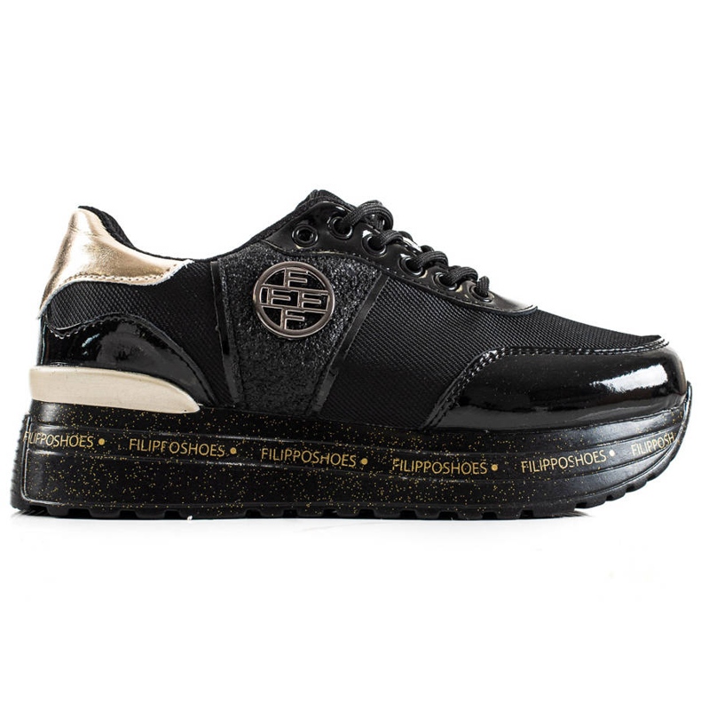 Filippo Módní kožené tenisky černá zlatý