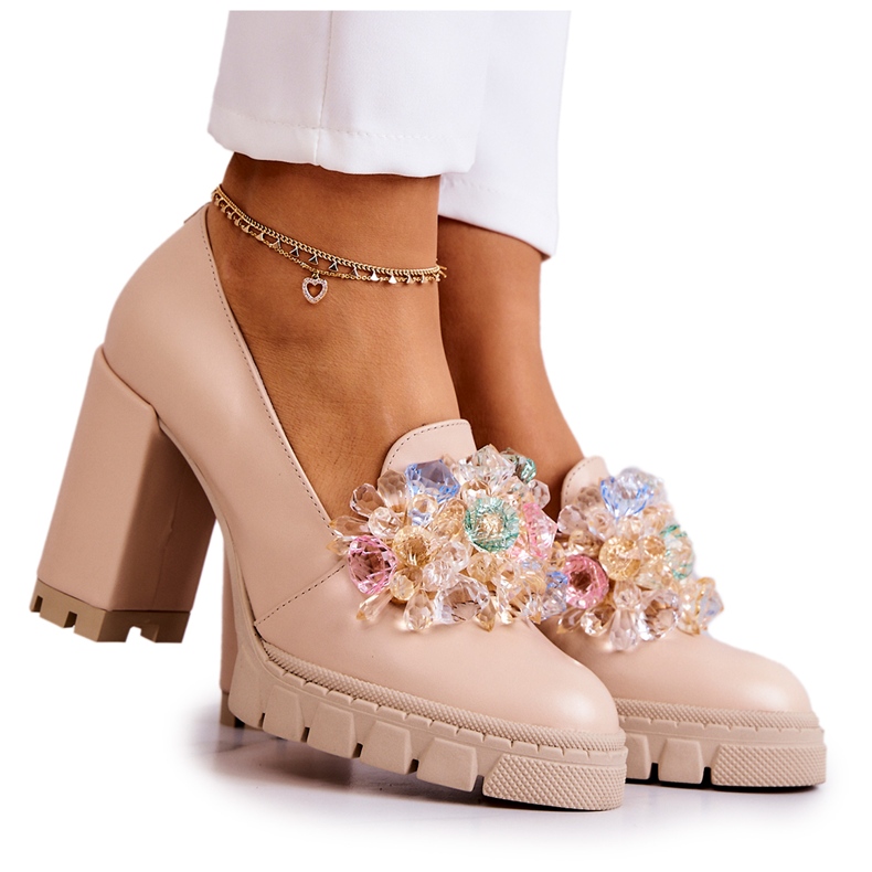 PA2 Elegantní Lodičky S Dekorací Obyčejná Béžová Caterine béžový