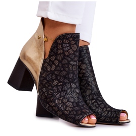 Kožené holínky na sloupku Maciejka 05507-01 Black and Gold černý zlatý