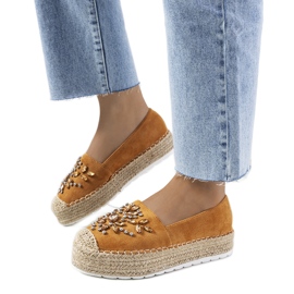 Hnědé espadrilky s kubickou zirkonií Leer hnědý žluť