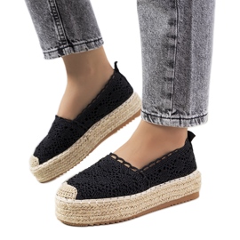 Černé krajkové espadrilky na platformě Akker černý