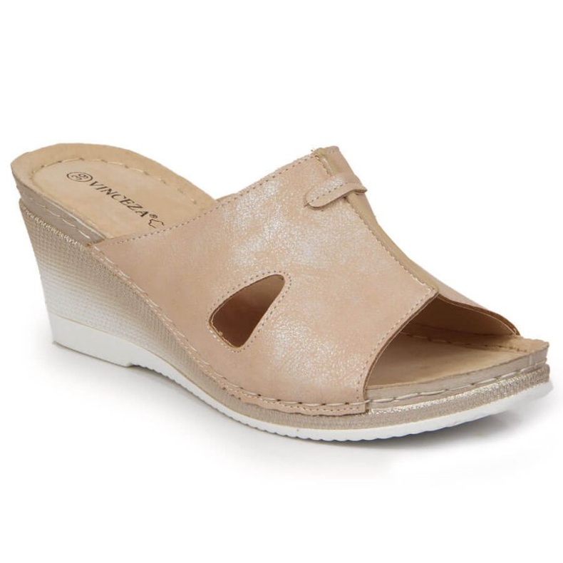 Pantofle na klínku Vinceza W JAN105 béžové béžový