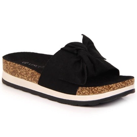 Černé pantofle s mašlí Vinceza W JAN112A na platformě černá Černé pantofle s mašlí Vinceza W JAN112A na platformě černá