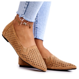 LU BOO Dámské prolamované baleríny Slip-on Camel Rosario hnědý