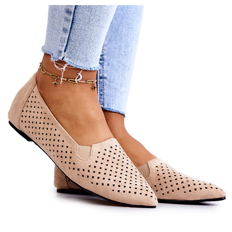 LU BOO Dámské prolamované baleríny Slip-on Béžová Rosario béžový