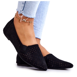 LU BOO Prolamované dámské baleríny Slip-on Black Rosario černá