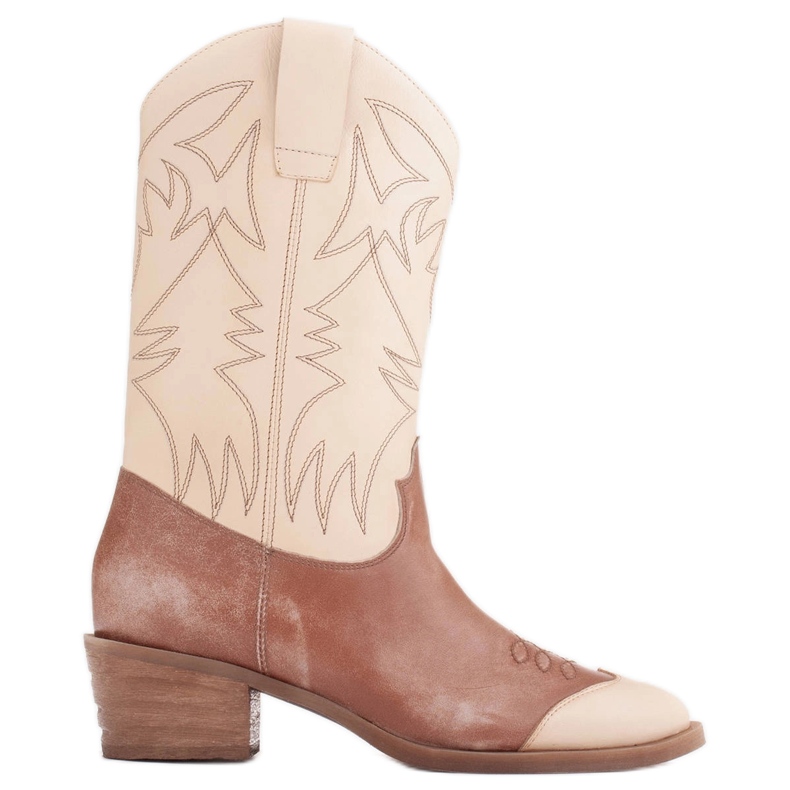 Marco Shoes Vyšívané kovbojské boty, kůže s vintage efektem béžový hnědý