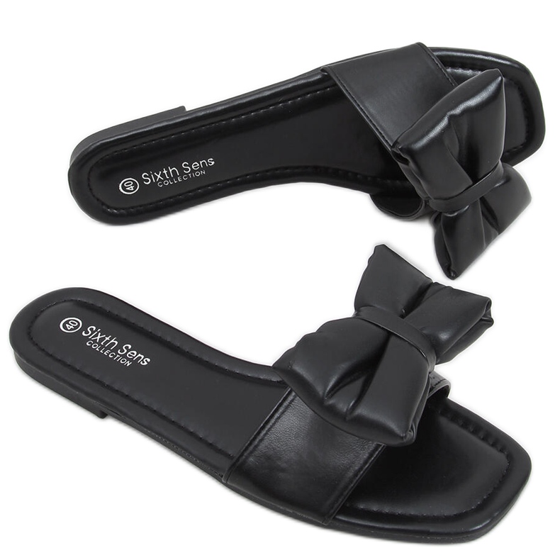 Pantofle Mili Black s mašlí černá Pantofle Mili Black s mašlí černá