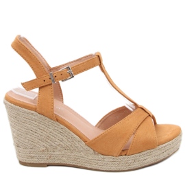 Espadrilky sandály na klínku Basam Camel hnědý Espadrilky sandály na klínku Basam Camel hnědý