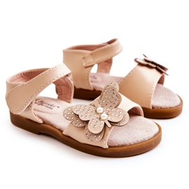 S.Barski Dětské kožené sandály Butterflies Beige Rolly béžový