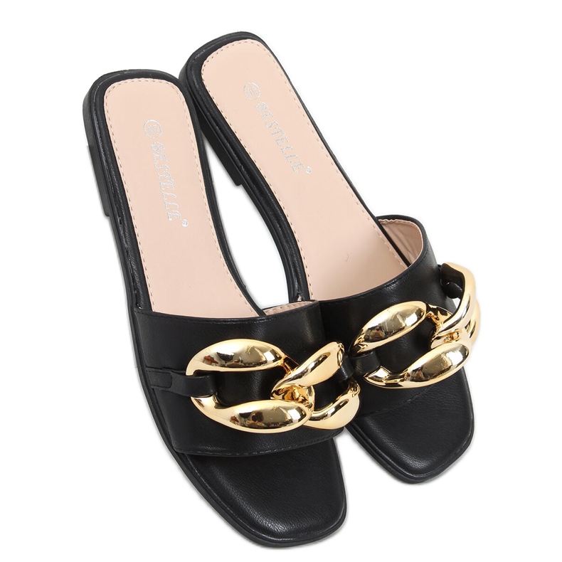 Černé pantofle Dalia s řetízkem černá Černé pantofle Dalia s řetízkem černá