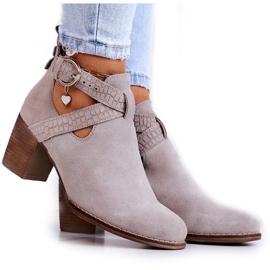 PL5 Kožené kozačky střihu na sloupku Grey Axelle šedá