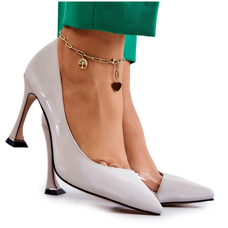 S.Barski Módní kožené jehlové podpatky Světle šedá Tamira