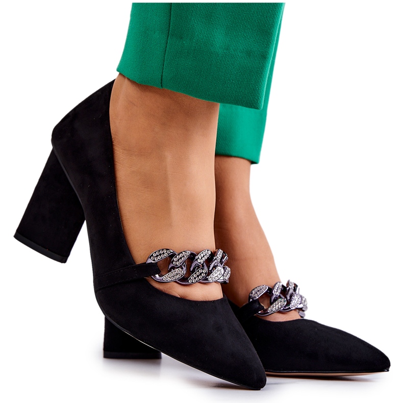 S.Barski Semišové lodičky S řetízkem černý Alamoss černá