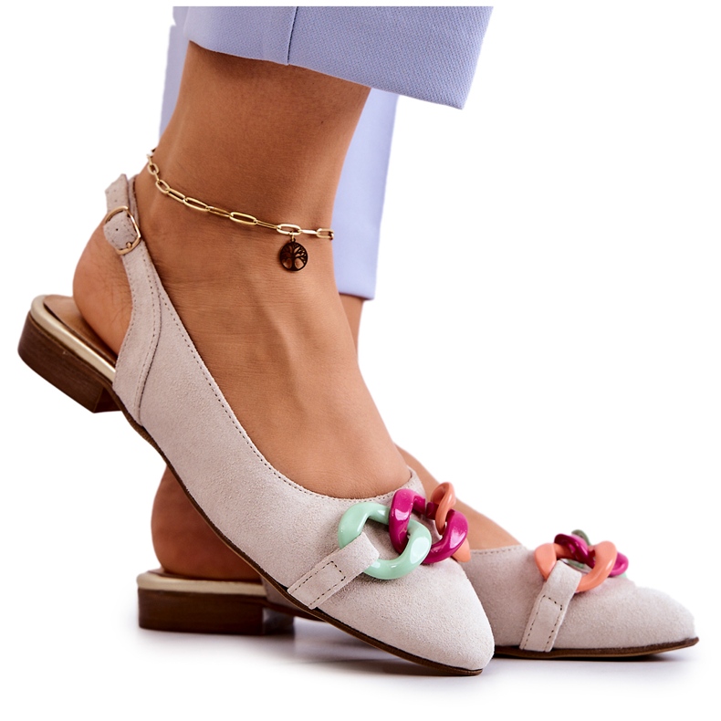 Lewski Shoes Semišové balerínky s řetízkem Lewski boty 3125 Světle béžová béžový