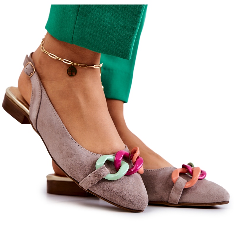 Lewski Shoes Semišové balerínky s řetízkem Lewski Boty 3125 Béžová béžový