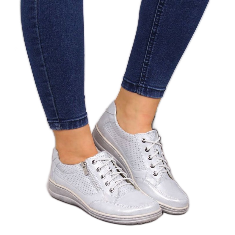 Kožené boty na zip, stříbrná Helios W H357C stříbrný Kožené boty na zip, stříbrná Helios W H357C stříbrný