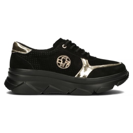 Kožené tenisky Filippo DP2138 / 22 Bk Go black černý zlatý