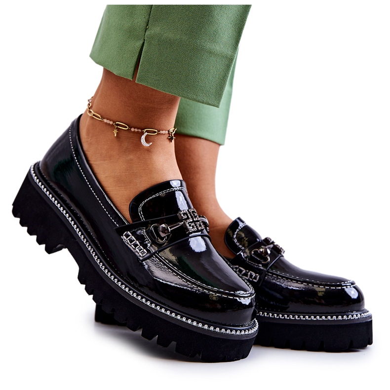 S.Barski Lakované Kožené Boty S černým zdobením Adison černá