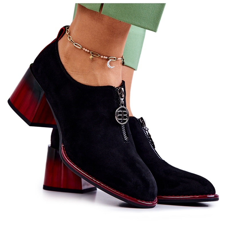 S.Barski Módní semišové boty na černo-červeném sloupku Lorena černá