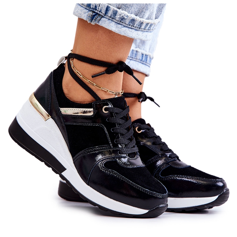 S.Barski Černobílé kožené sportovní boty Rayana na klínku bílý černá