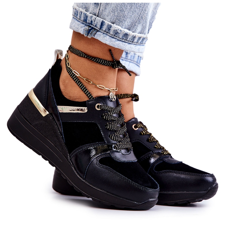 S.Barski černé Rayana Kožené Sportovní Boty Na Klínu černá